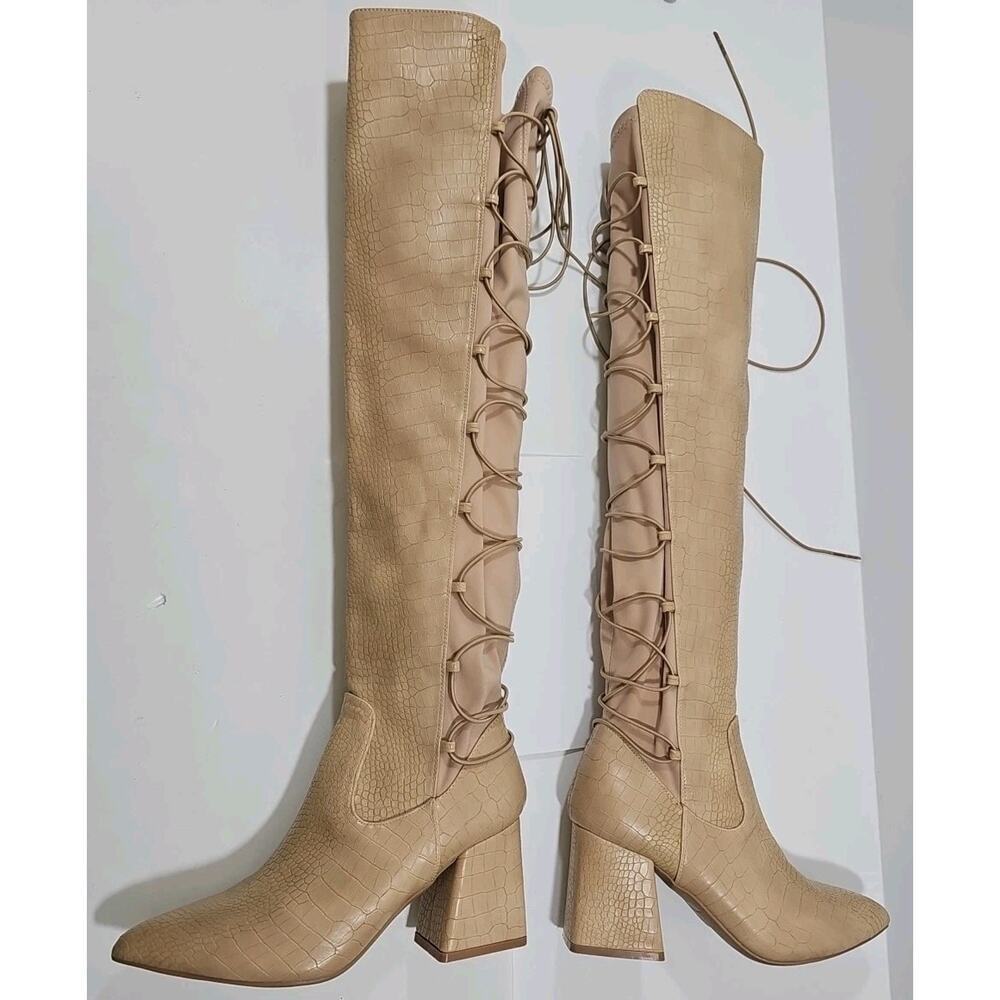 Journee Collection ~Woman Size 7M~ Beige/Khaki Valorie Knee High Boots NWOB. - Picture 6 of 10